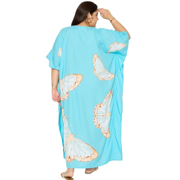 Gypsie Blu Women Butterfly Printed Caftan Kimono Dress Maxi for Summer Party - Picture 7 of 9